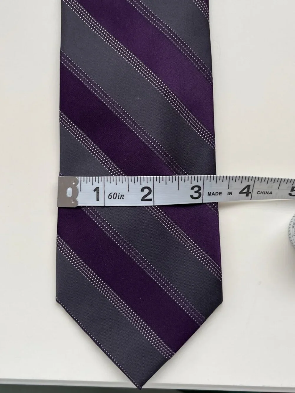 Calvin Klein Purple Grey Striped Silk Tie preppy collegiate classic vintage